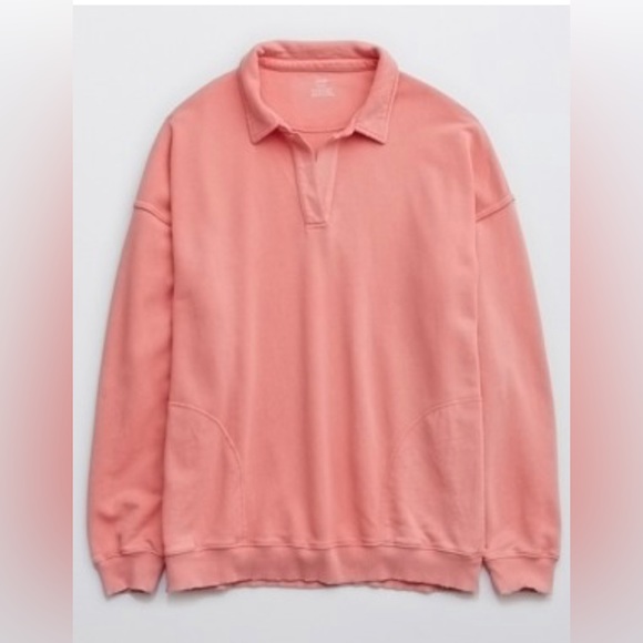Aerie Happy Henley Everyday Polo Sweatshirt - Picture 1 of 2